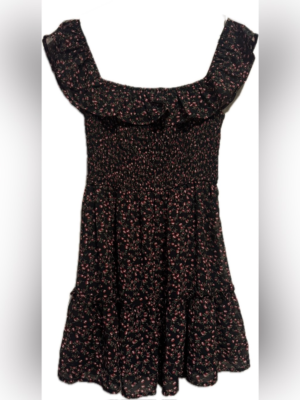 Lulus Black Floral Smocked Women’s dress with Ruffle
